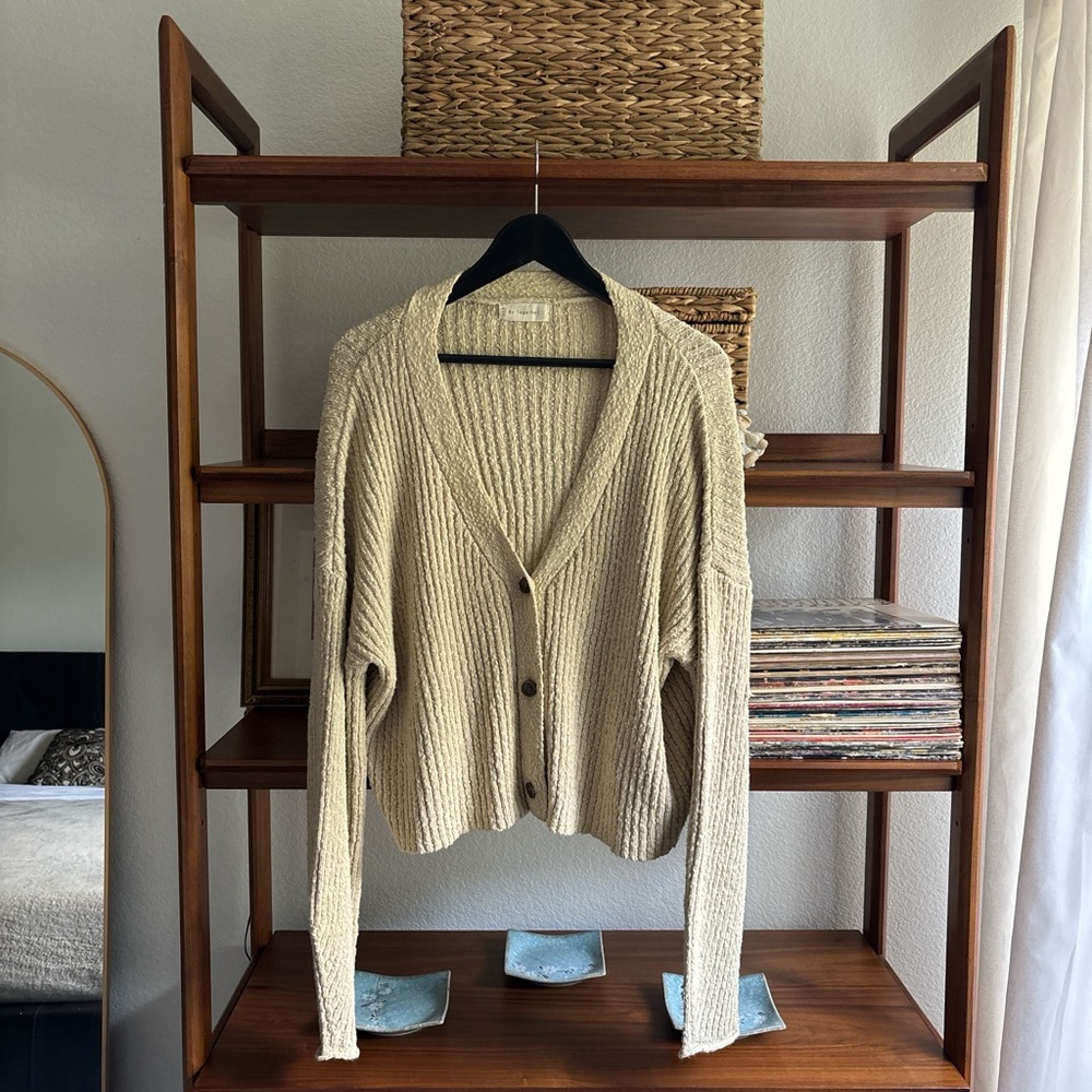 Free People Beige Button-Up Cardigan